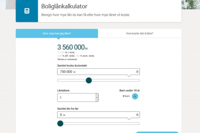 Boliglån kalkulator Totens Sparebank
